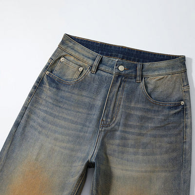 Men's Spring Vintage Mud Wash Straight Leg Denim Jeans