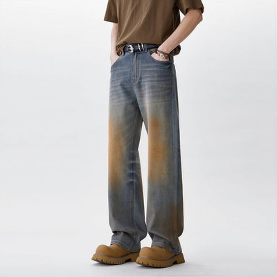 Men's Spring Vintage Mud Wash Straight Leg Denim Jeans
