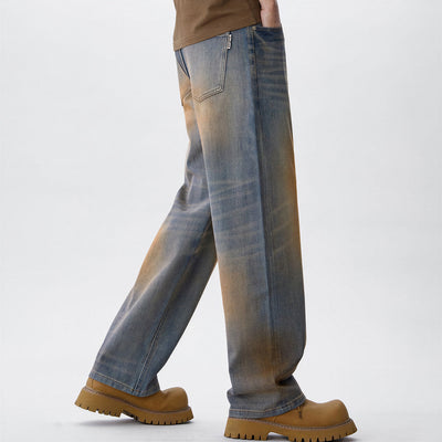 Men's Spring Vintage Mud Wash Straight Leg Denim Jeans
