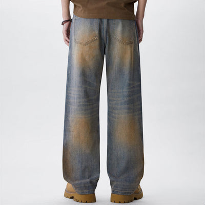 Men's Spring Vintage Mud Wash Straight Leg Denim Jeans