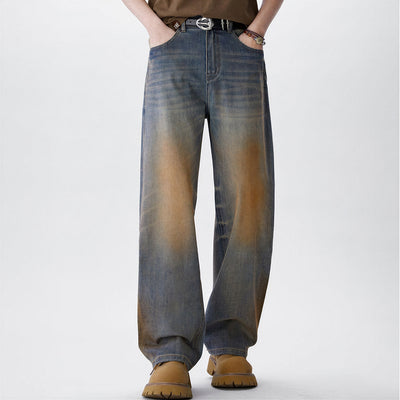 Men's Spring Vintage Mud Wash Straight Leg Denim Jeans