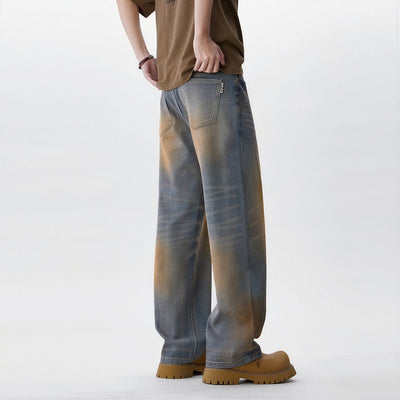 Men's Spring Vintage Mud Wash Straight Leg Denim Jeans
