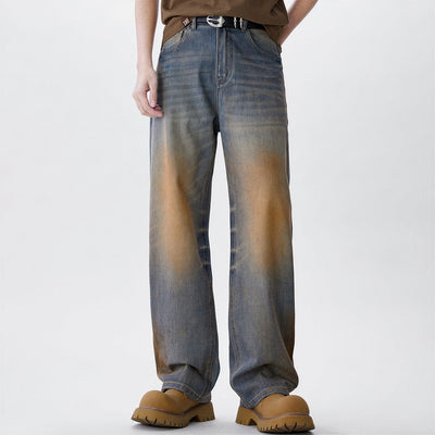 Men's Spring Vintage Mud Wash Straight Leg Denim Jeans