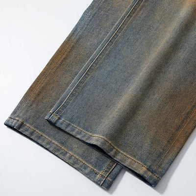 Men's Spring Vintage Mud Wash Straight Leg Denim Jeans