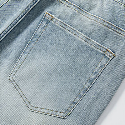 Men's Spring Light Blue Washed Straight Leg Denim Jeans