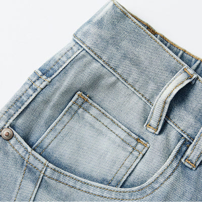 Men's Spring Light Blue Washed Straight Leg Denim Jeans