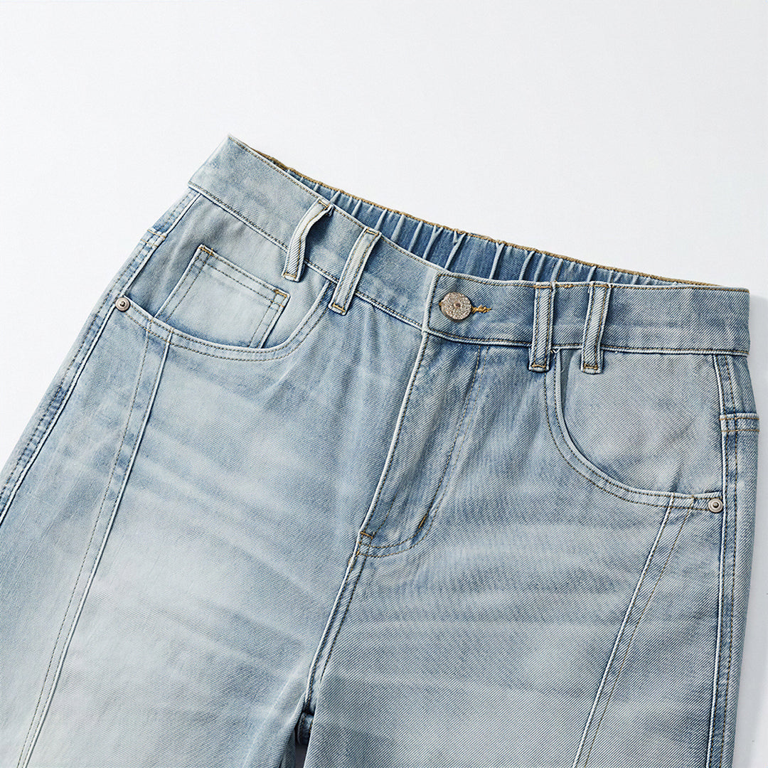 Men's Spring Light Blue Washed Straight Leg Denim Jeans