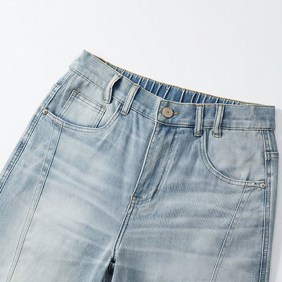 Men's Spring Light Blue Washed Straight Leg Denim Jeans
