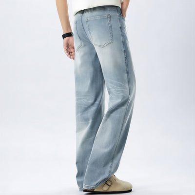 Men's Spring Light Blue Washed Straight Leg Denim Jeans