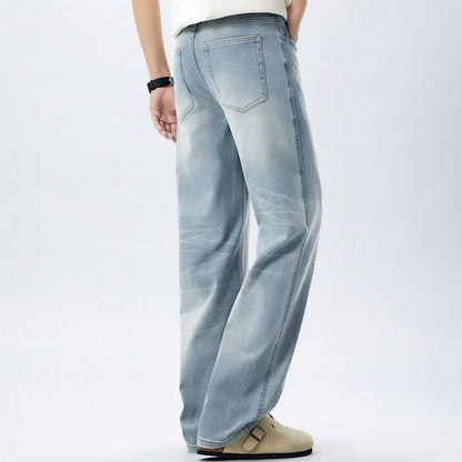 Men's Spring Light Blue Washed Straight Leg Denim Jeans