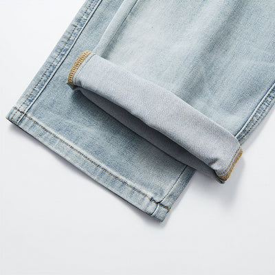 Men's Spring Light Blue Washed Straight Leg Denim Jeans