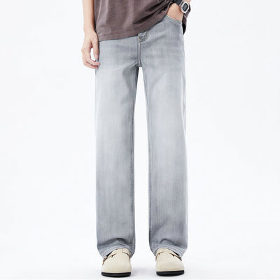 Men's Spring Light Grey Washed Straight Leg Denim Jeans