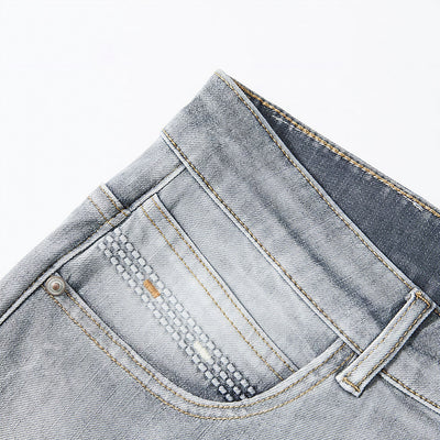 Men's Spring Light Grey Washed Straight Leg Denim Jeans