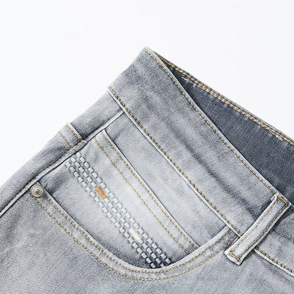 Men's Spring Light Grey Washed Straight Leg Denim Jeans