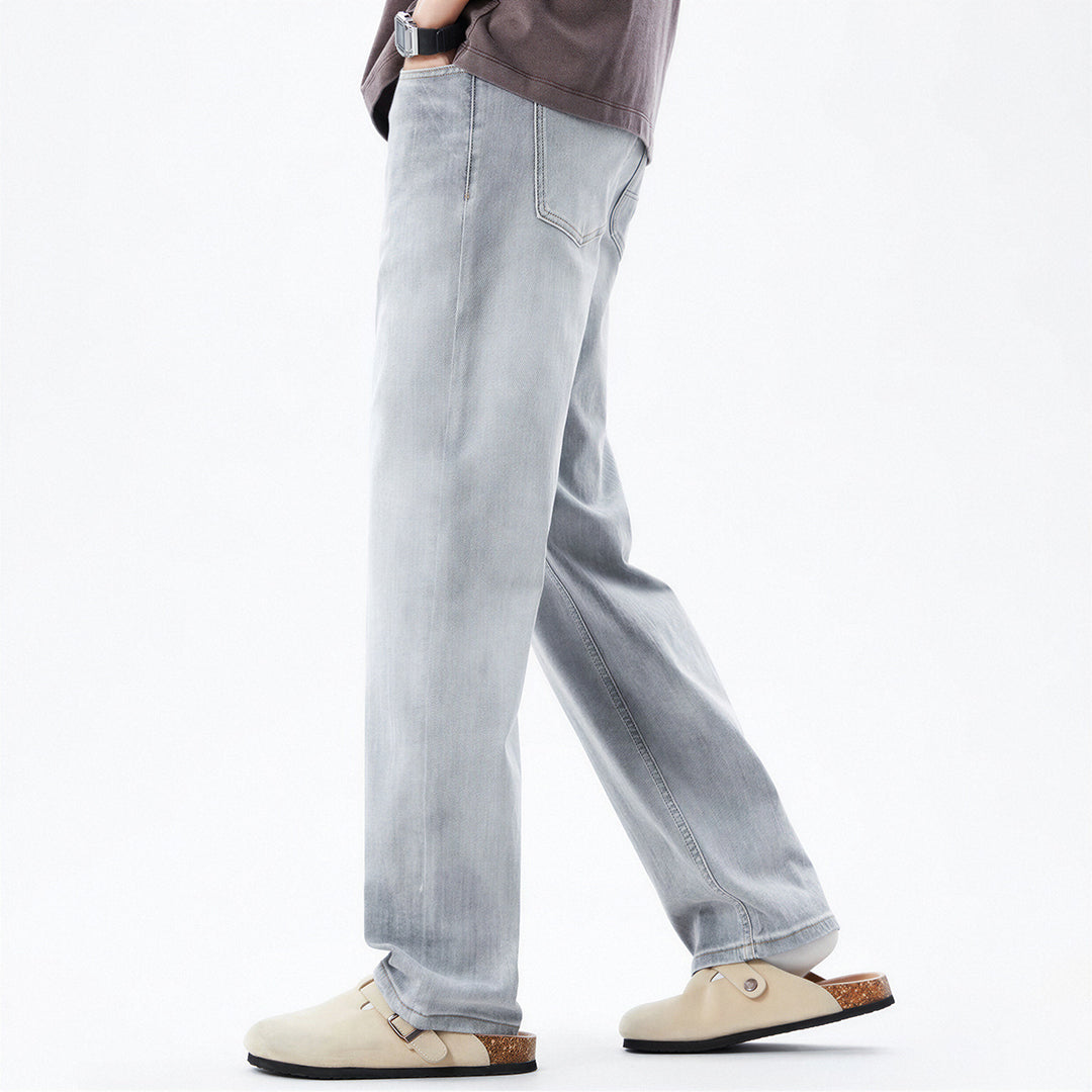 Men's Spring Light Grey Washed Straight Leg Denim Jeans