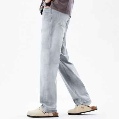 Men's Spring Light Grey Washed Straight Leg Denim Jeans