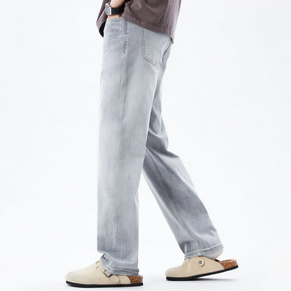 Men's Spring Light Grey Washed Straight Leg Denim Jeans