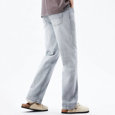 Men's Spring Light Grey Washed Straight Leg Denim Jeans
