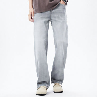 Men's Spring Light Grey Washed Straight Leg Denim Jeans