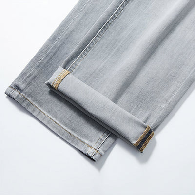 Men's Spring Light Grey Washed Straight Leg Denim Jeans