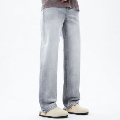 Men's Spring Light Grey Washed Straight Leg Denim Jeans