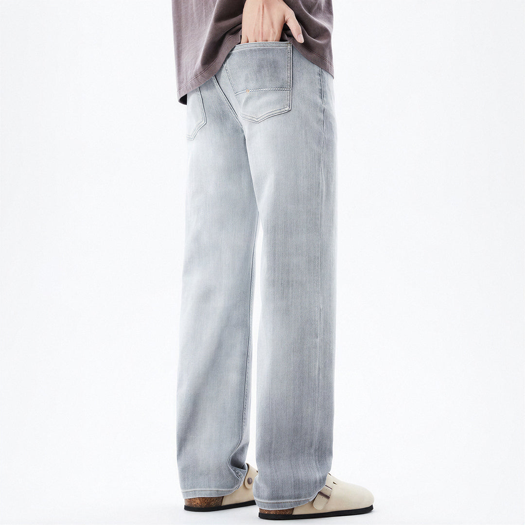 Men's Spring Light Grey Washed Straight Leg Denim Jeans