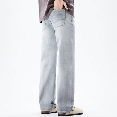 Men's Spring Light Grey Washed Straight Leg Denim Jeans