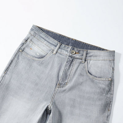 Men's Spring Light Grey Washed Straight Leg Denim Jeans