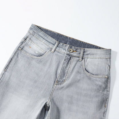 Men's Spring Light Grey Washed Straight Leg Denim Jeans