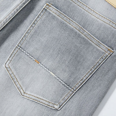 Men's Spring Light Grey Washed Straight Leg Denim Jeans