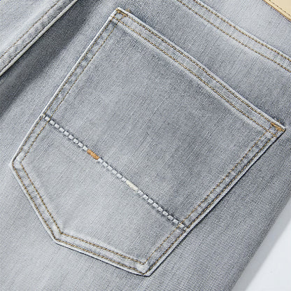 Men's Spring Light Grey Washed Straight Leg Denim Jeans