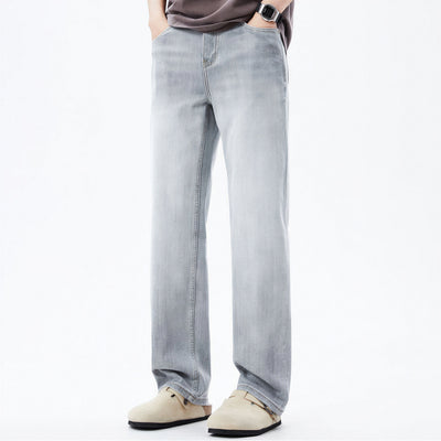 Men's Spring Light Grey Washed Straight Leg Denim Jeans