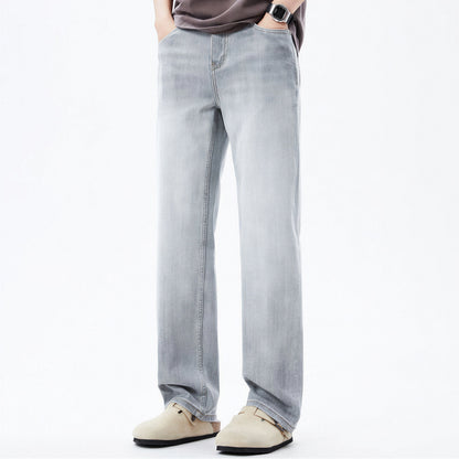 Men's Spring Light Grey Washed Straight Leg Denim Jeans