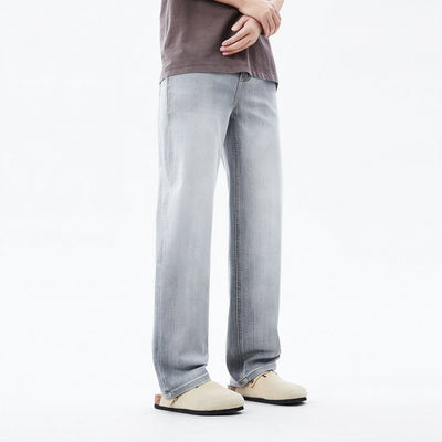 Men's Spring Light Grey Washed Straight Leg Denim Jeans