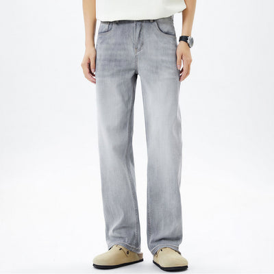 Men's Spring Light Grey Washed Straight Leg Denim Jeans