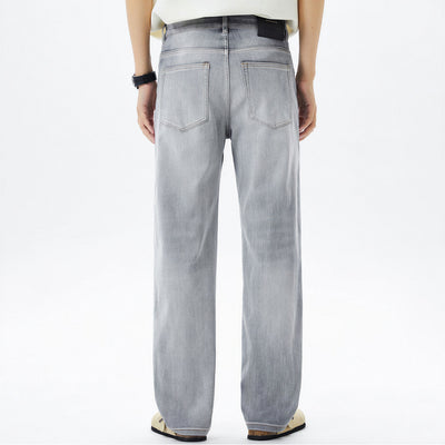 Men's Spring Light Grey Washed Straight Leg Denim Jeans
