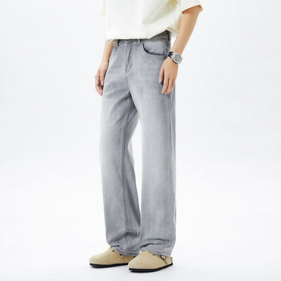 Men's Spring Light Grey Washed Straight Leg Denim Jeans