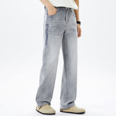 Men's Spring Light Grey Washed Straight Leg Denim Jeans