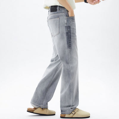 Men's Spring Light Grey Washed Straight Leg Denim Jeans