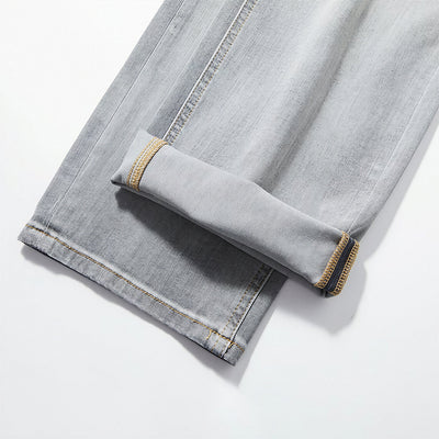 Men's Spring Light Grey Washed Straight Leg Denim Jeans