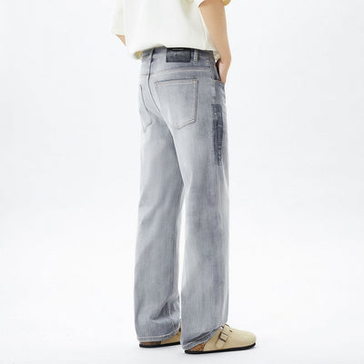 Men's Spring Light Grey Washed Straight Leg Denim Jeans