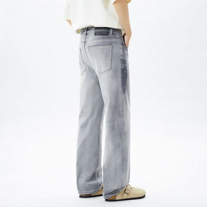 Men's Spring Light Grey Washed Straight Leg Denim Jeans