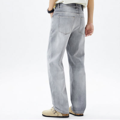 Men's Spring Light Grey Washed Straight Leg Denim Jeans