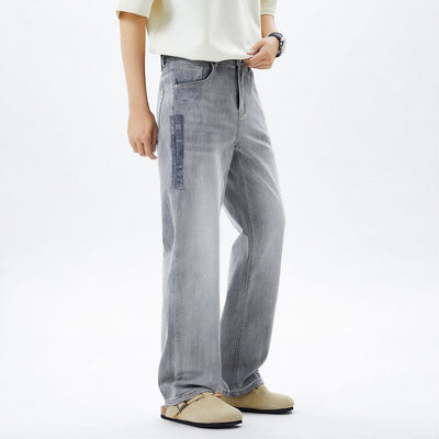 Men's Spring Light Grey Washed Straight Leg Denim Jeans