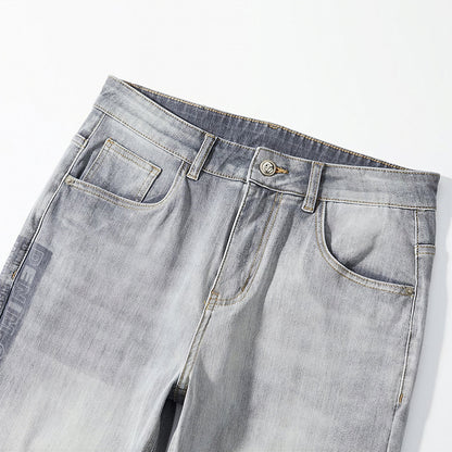 Men's Spring Light Grey Washed Straight Leg Denim Jeans