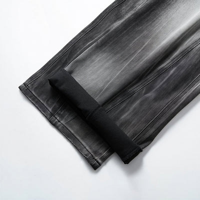 Men's Spring Gradient Black-Grey Washed Wide Leg Denim Jeans