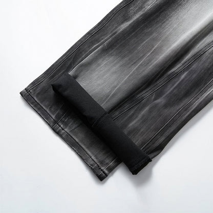Men's Spring Gradient Black-Grey Washed Wide Leg Denim Jeans