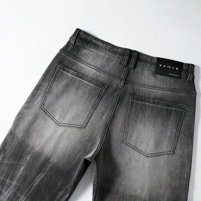 Men's Spring Gradient Black-Grey Washed Wide Leg Denim Jeans