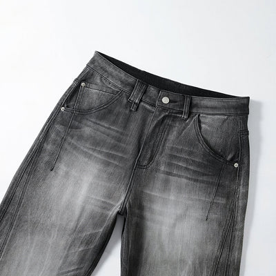 Men's Spring Gradient Black-Grey Washed Wide Leg Denim Jeans