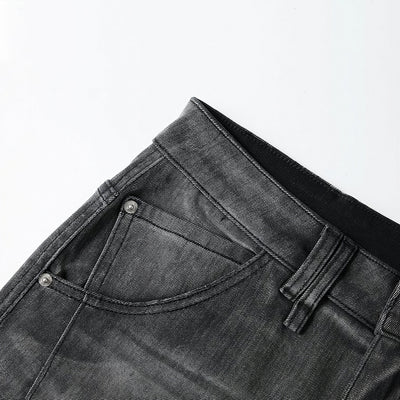 Men's Spring Gradient Black-Grey Washed Wide Leg Denim Jeans